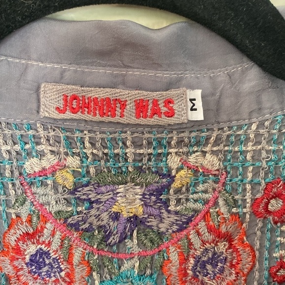 Johnny Was silk embroidered blouse women’s medium grey long sleeve button down - Picture 9 of 12